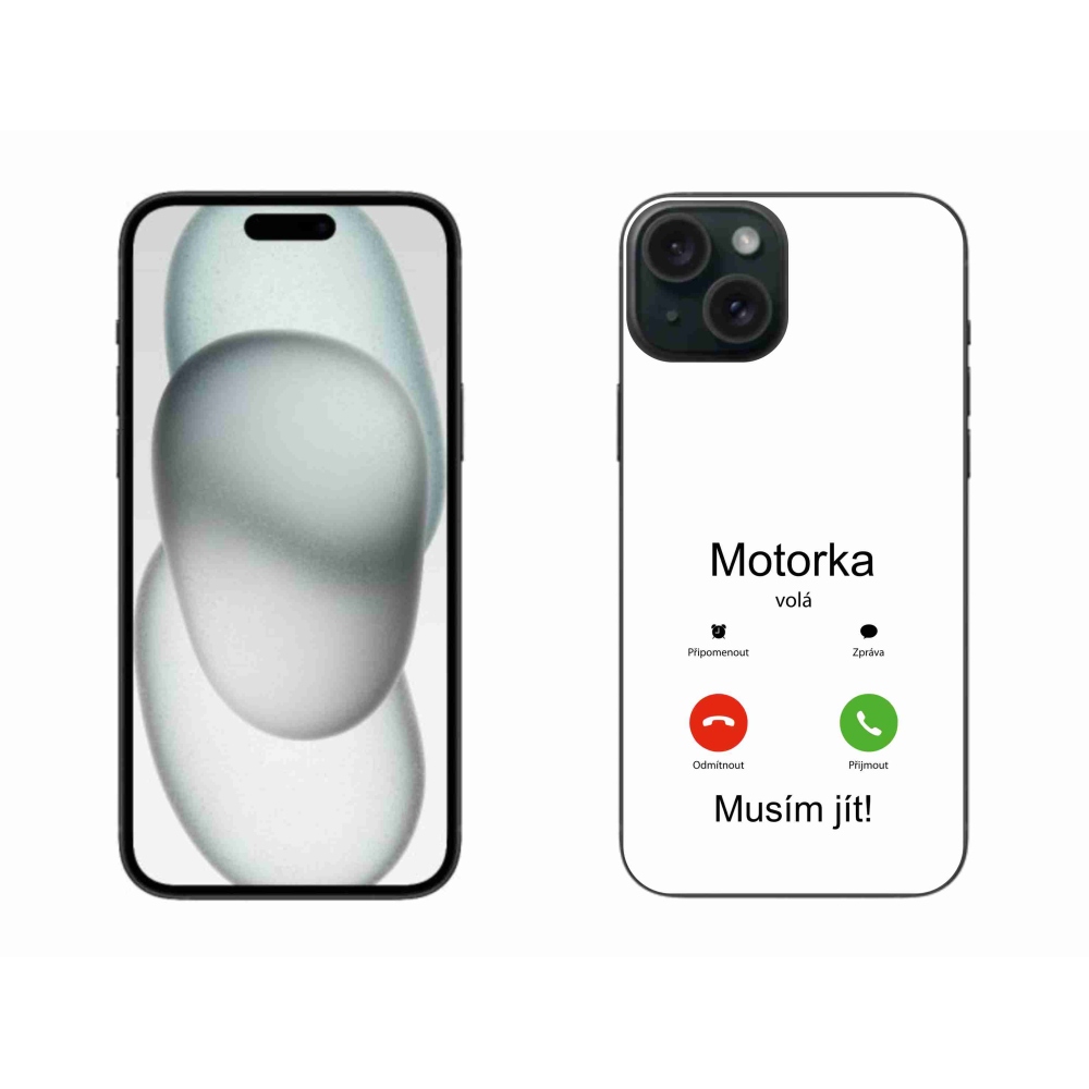 Gélový kryt mmCase na iPhone 15 Plus - motorka volá biele pozadie