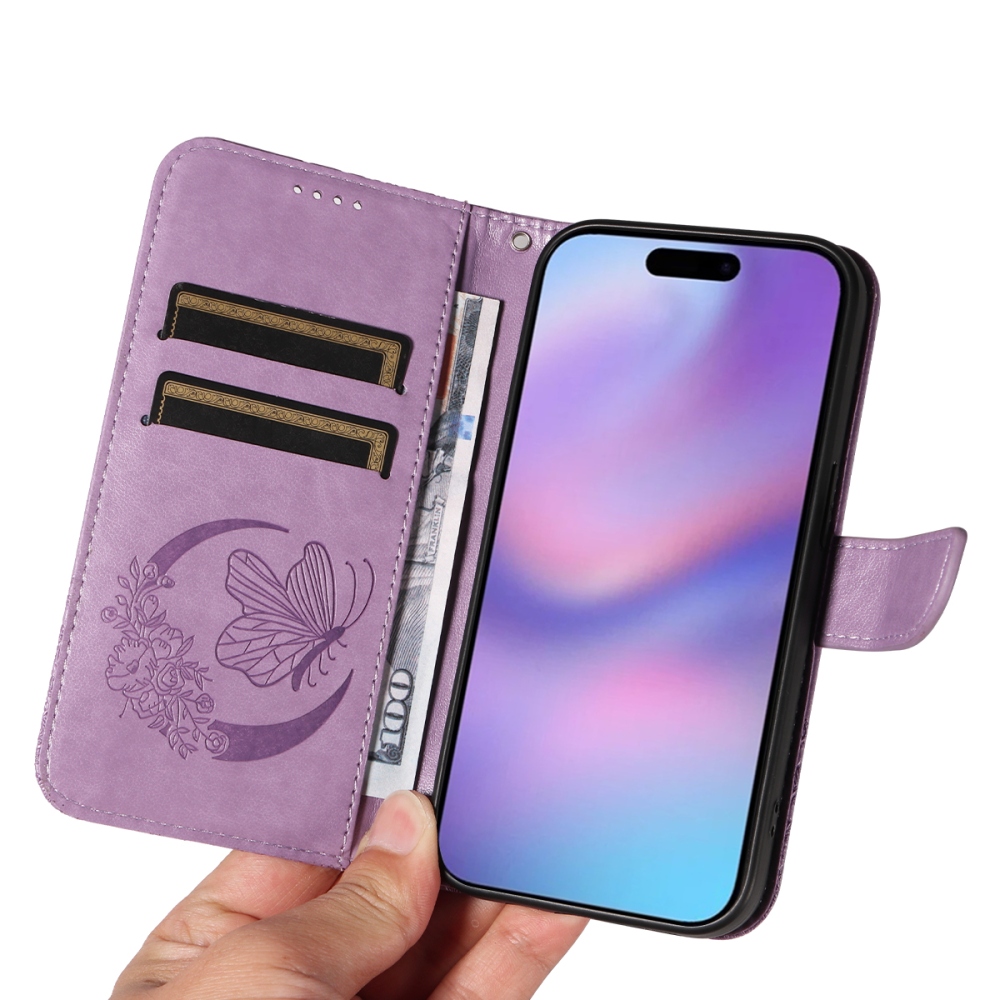 Floral Butterfly knižkové púzdro na iPhone 17 - svetlofialové