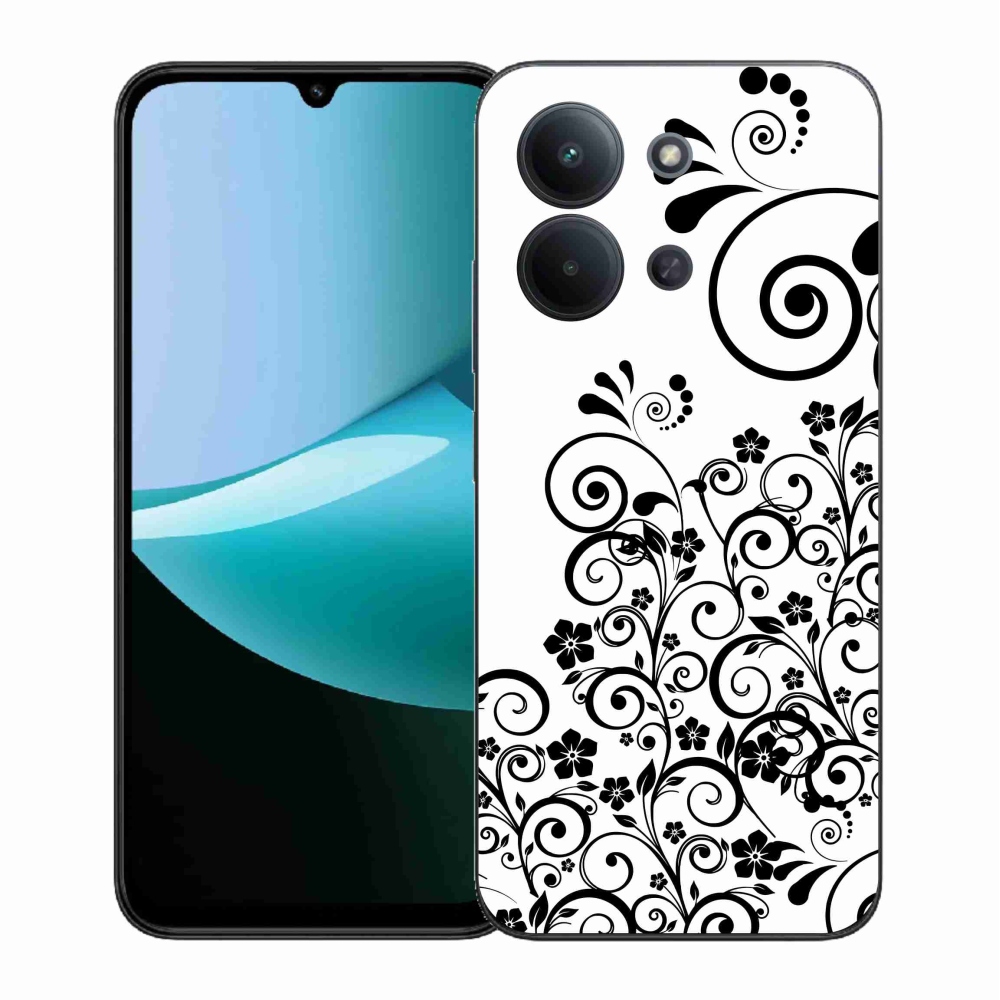 Gélový kryt mmCase na Xiaomi Redmi 15C 4G (171mm)/Poco C85 4G (171mm) - čiernobiele kvetinové vzory