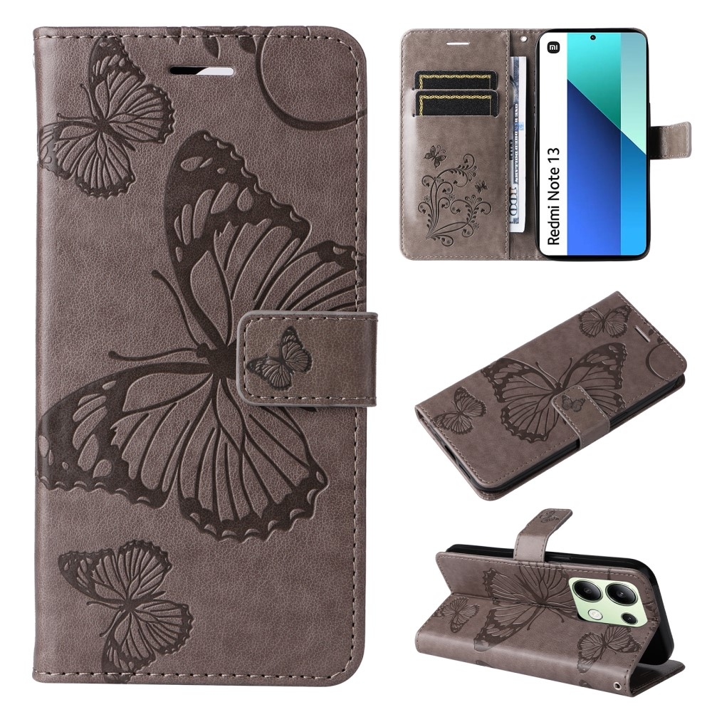 Big Butterfly knižkové púzdro na Xiaomi Redmi Note 13 - šedé