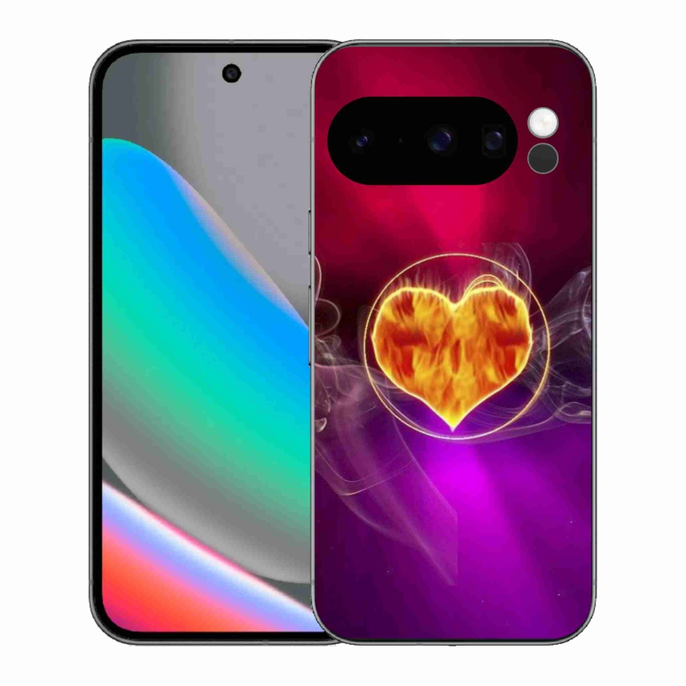 Gélový kryt mmCase na Google Pixel 10 Pro - ohnivé srdce