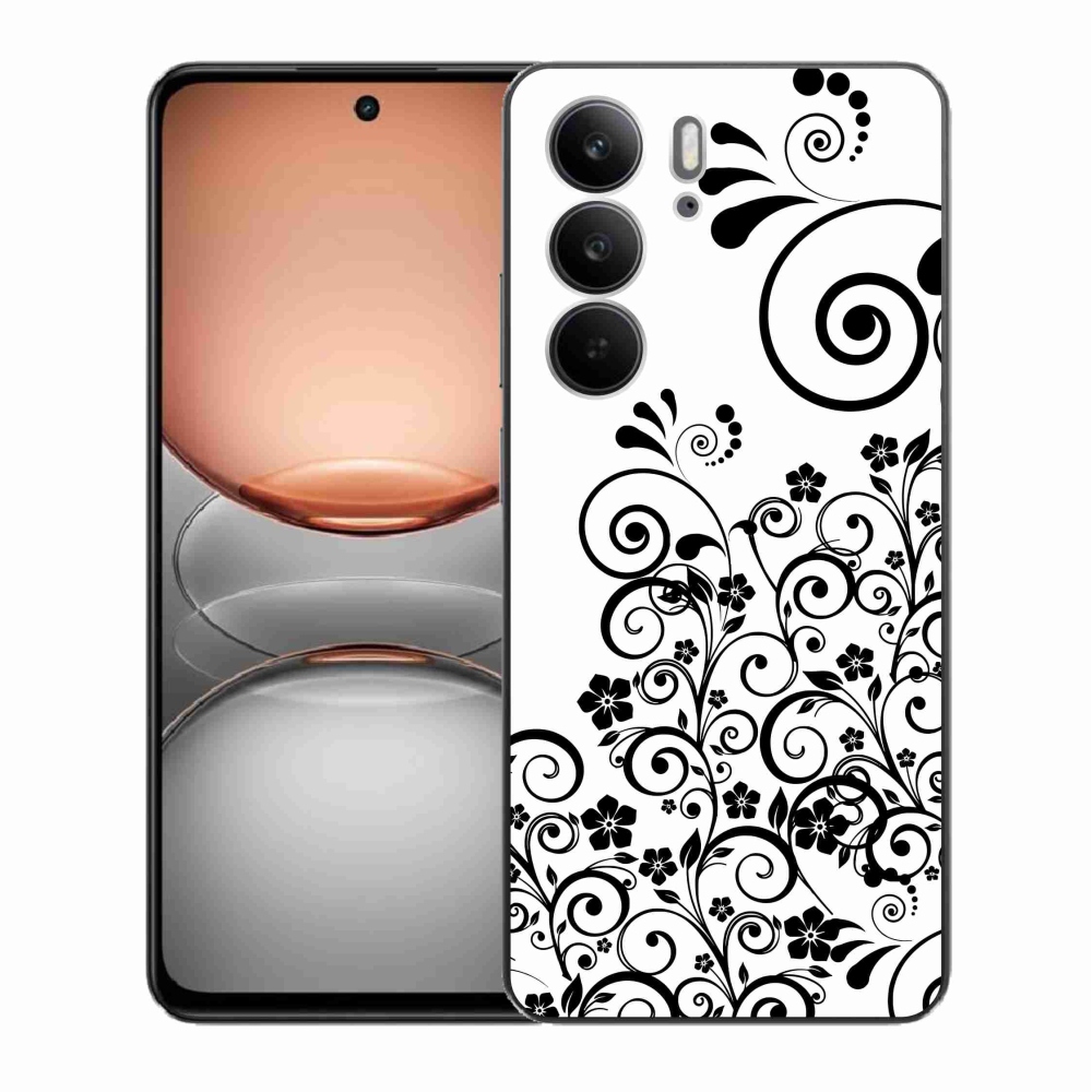 Gélový kryt mmCase na Realme C75 - čiernobiele kvetinové vzory