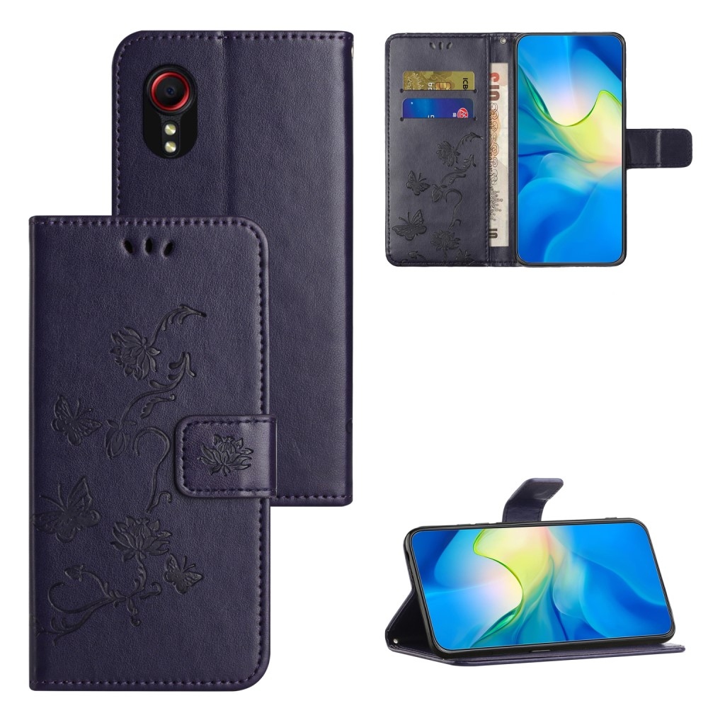 Flower knižkové púzdro na Samsung Galaxy Xcover 7 - tmavofialové