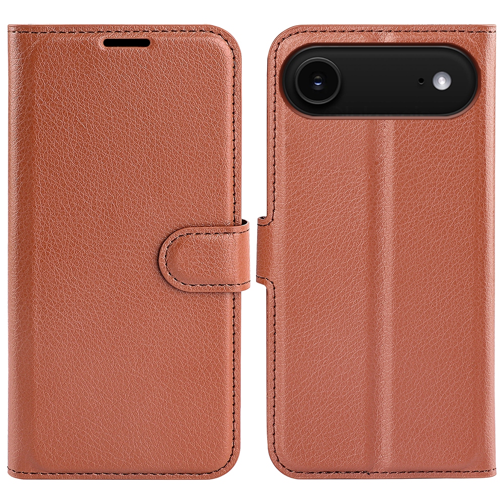 Litchi knižkové púzdro na iPhone 17 Air - hnedé