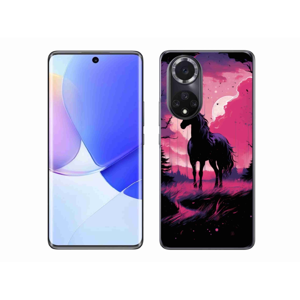 Gelový kryt mmCase na Huawei Nova 9 - černý kreslený kůň 1