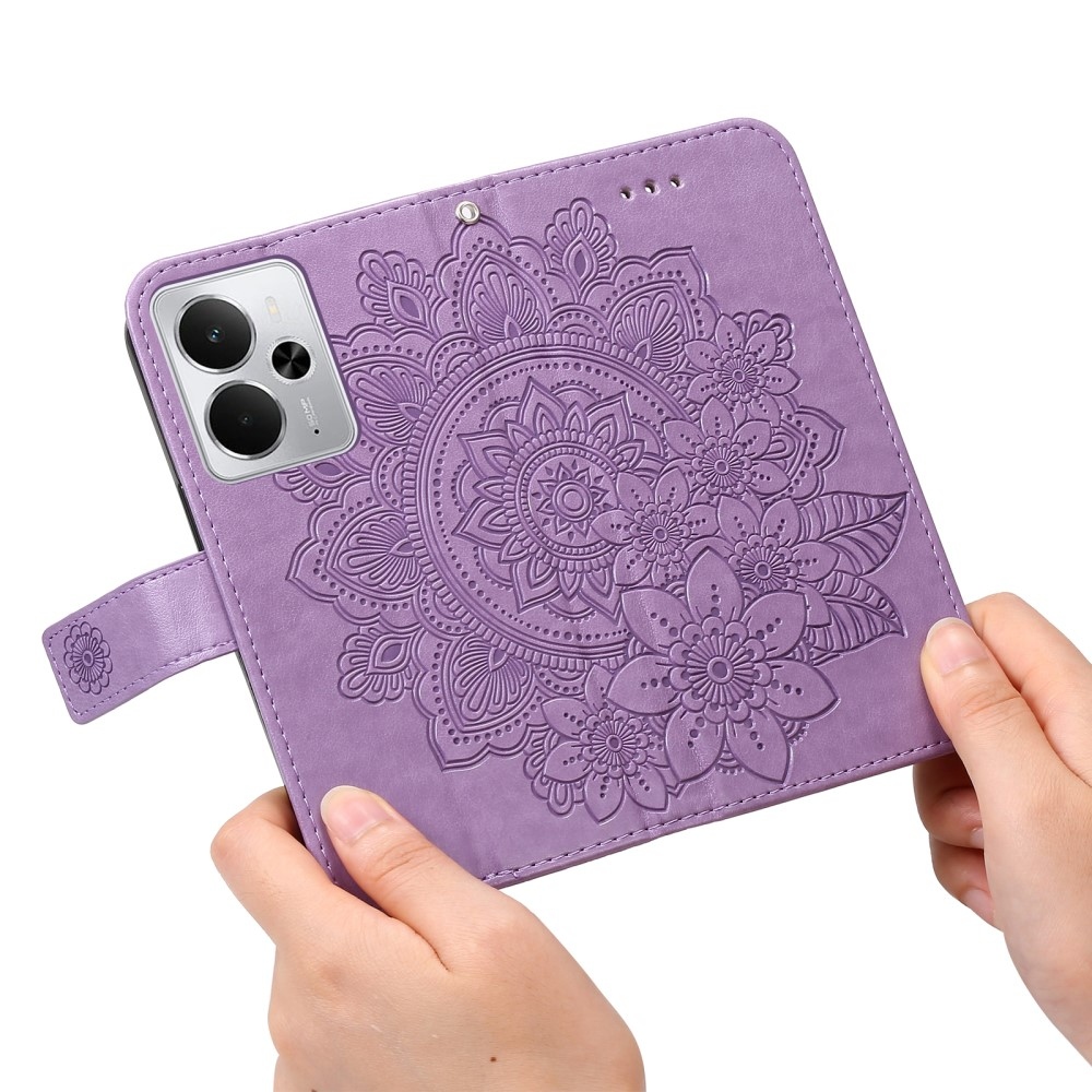 Floral knižkové púzdro na Realme 14 5G - fialové