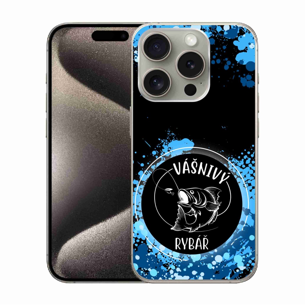 Gélový kryt mmCase na iPhone 15 Pro - vášnivý rybár čierne pozadie