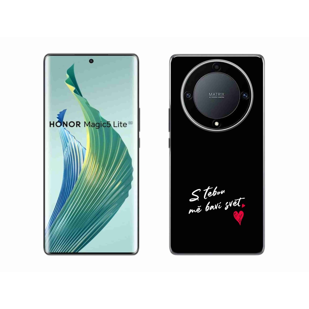 Gélový kryt mmCase na Honor Magic 5 Lite 5G - zamilovaný text 1 čierne pozadie