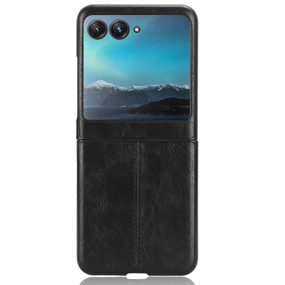 Vintages plastový kryt s umelou kožou na Motorola Razr 40 Ultra 5G - čierny