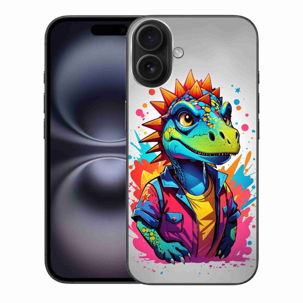 Gélový kryt mmCase na iPhone 16 Plus - farebný dinosaurus