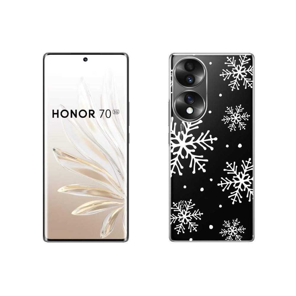 Gélový kryt mmCase na Honor 70 - biele vločky na priehľadnom pozadí