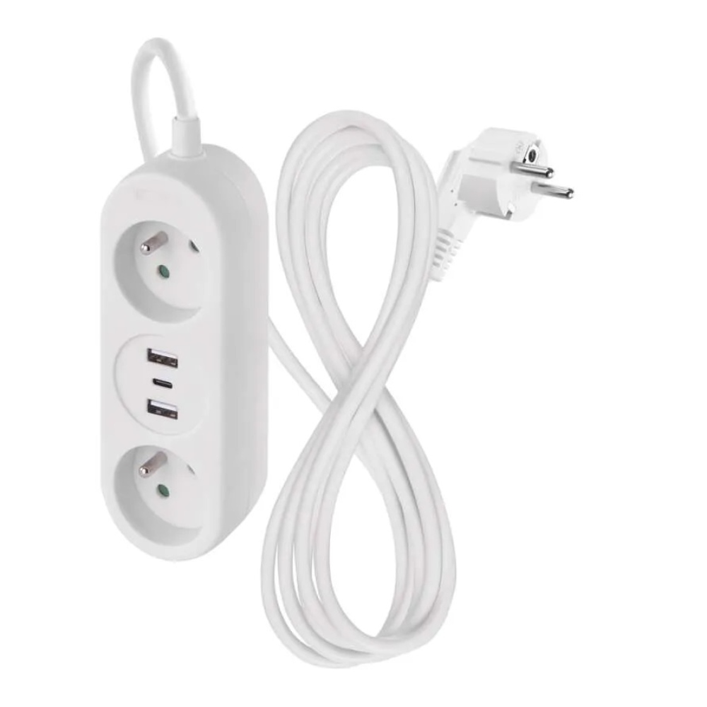 Predlžovací kábel 1,4 m / 2 zásuvky + 2 × USB-A + 1 × USB-C / biely / PVC / 1,5 mm2