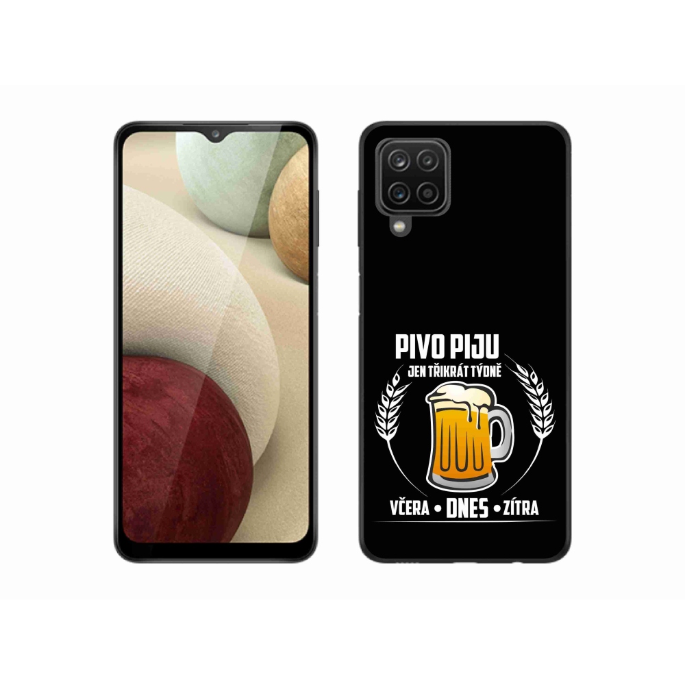 Gélový kryt mmCase na Samsung Galaxy A12 - pivný motív čierne pozadie