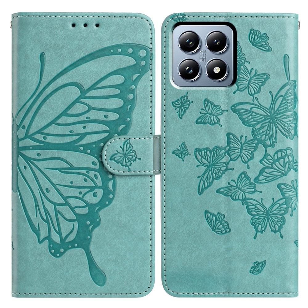 Floral Butterfly knižkové púzdro na Xiaomi 15T Pro - modrozelené
