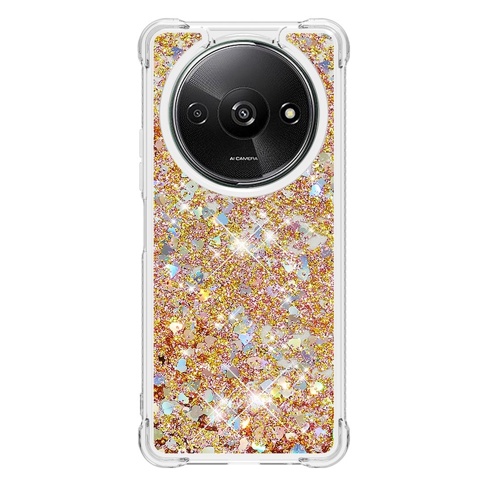 Glitter gélový presýpací obal na Xiaomi Redmi A3 - zlatý/srdiečka