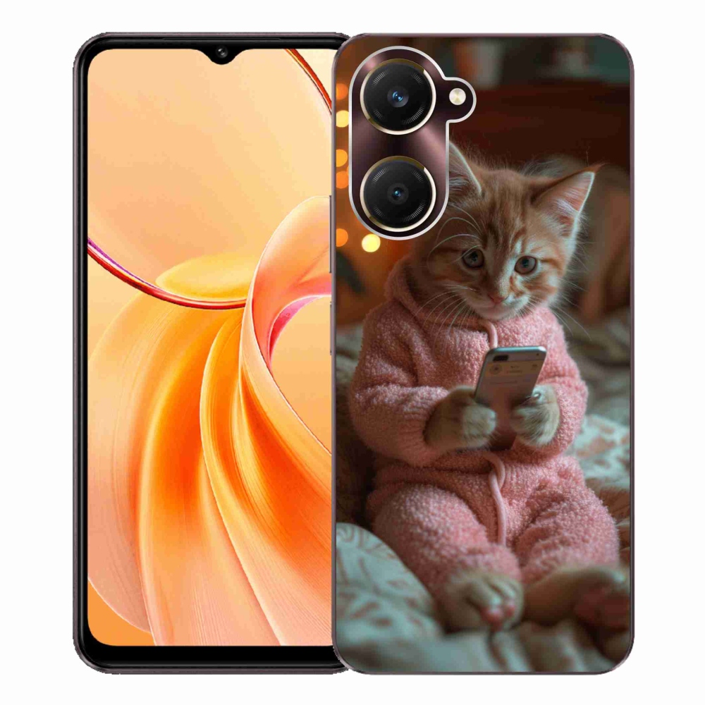 Gélový kryt mmCase na Vivo Y28s 5G - mačiatko s mobilom