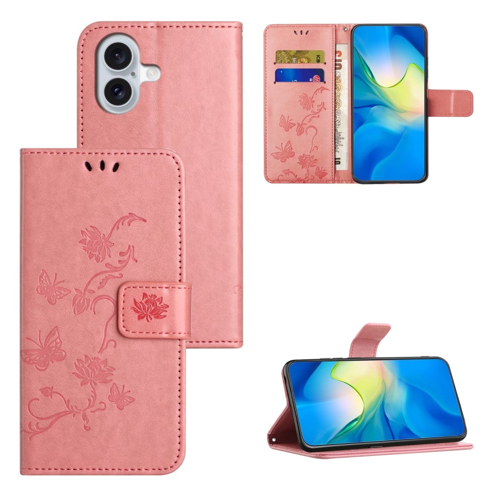 Flower knižkové púzdro na iPhone 16 Plus - ružové