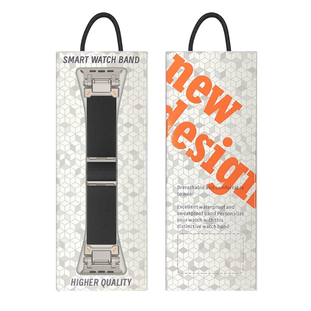 Metal nylonový remienok na Apple Watch Ultra/Ultra 2 49mm/SE/SE 2022/2023 44mm/10 46mm/9/8/7 45mm/6/5/4 44mm/3/2/1 42 mm - čierny