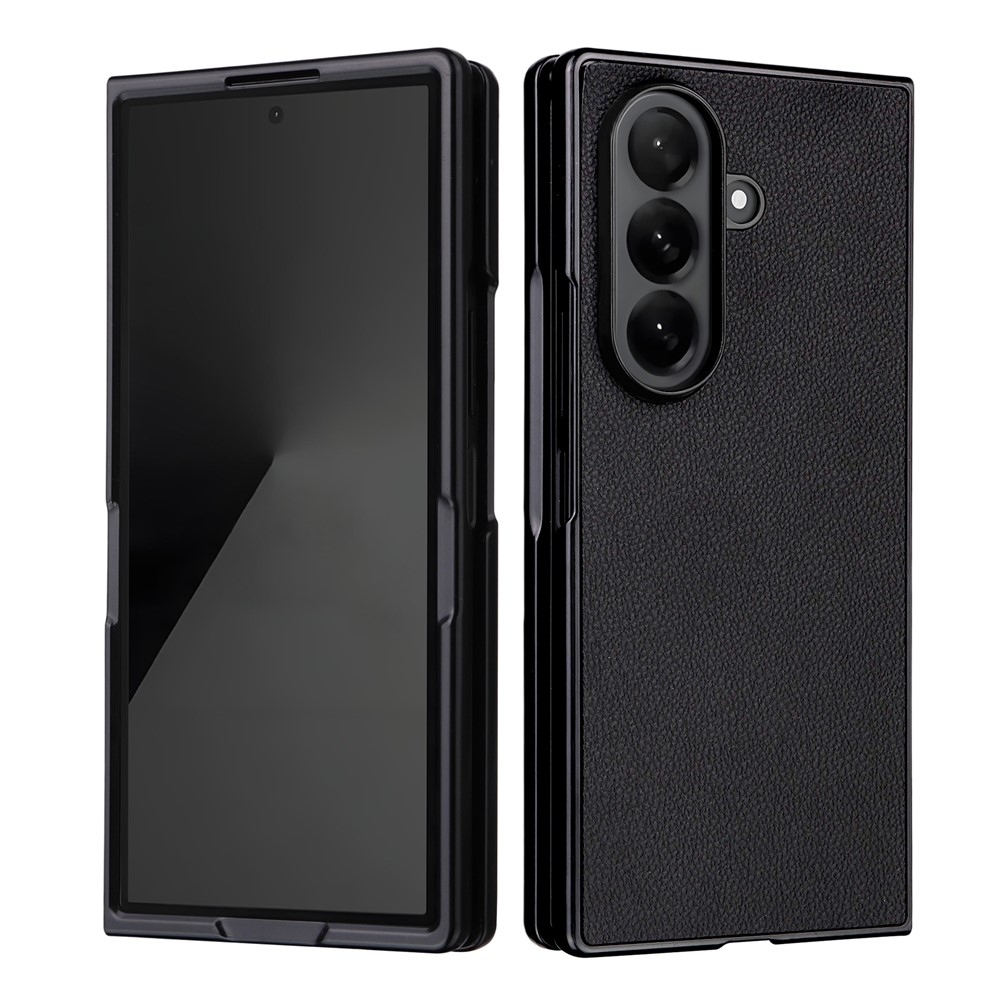 Leather plastový obal potiahnutý umelou kožou na Samsung Galaxy Z Fold7 5G - čierny