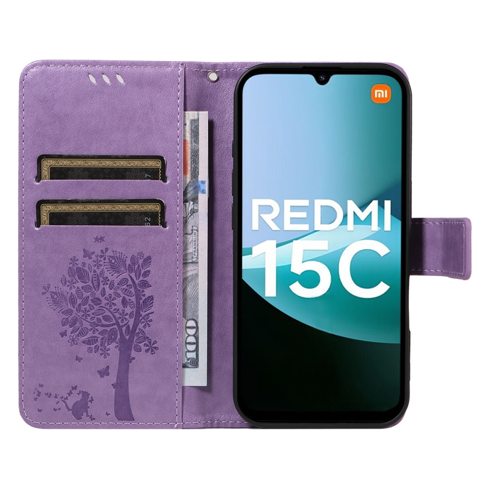 Trees knižkové púzdro na Xiaomi Redmi 15C 4G/5G (173mm) - svetlofialové