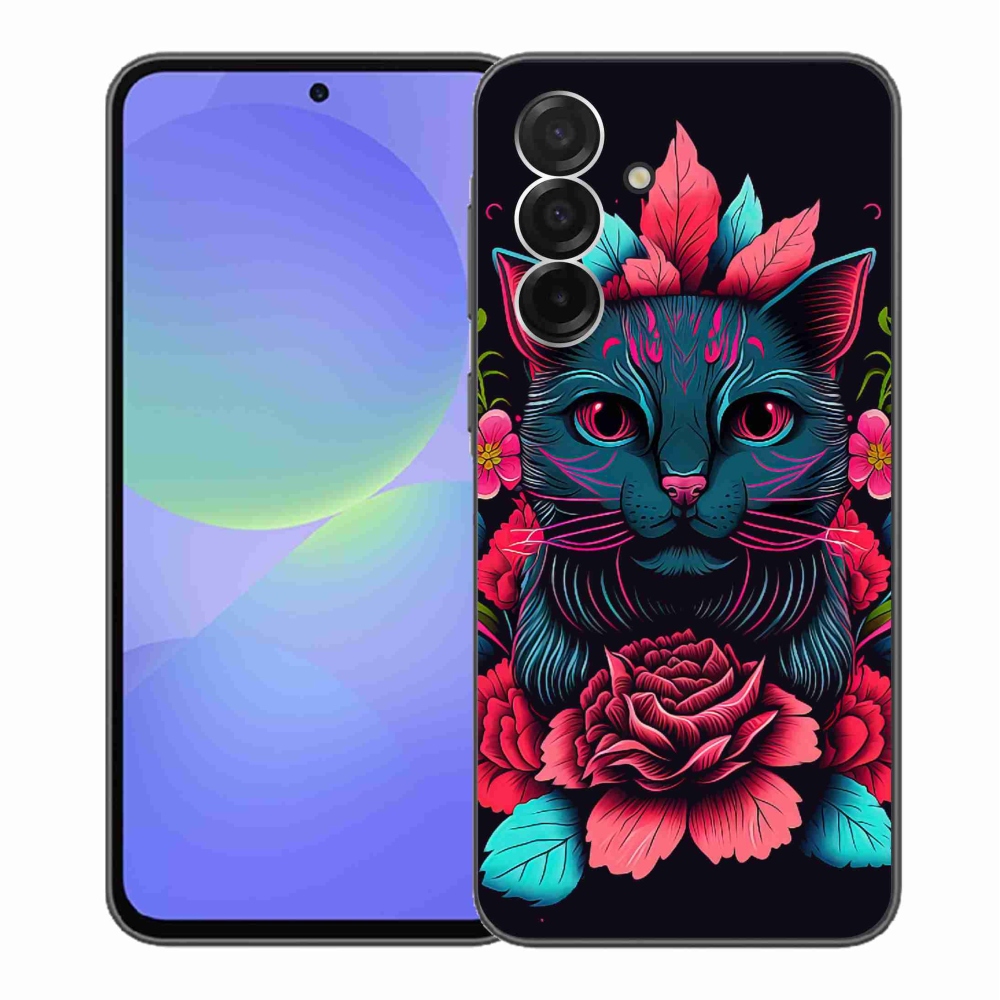 Gélový kryt mmCase na Samsung Galaxy A36 5G - kvety a mačka
