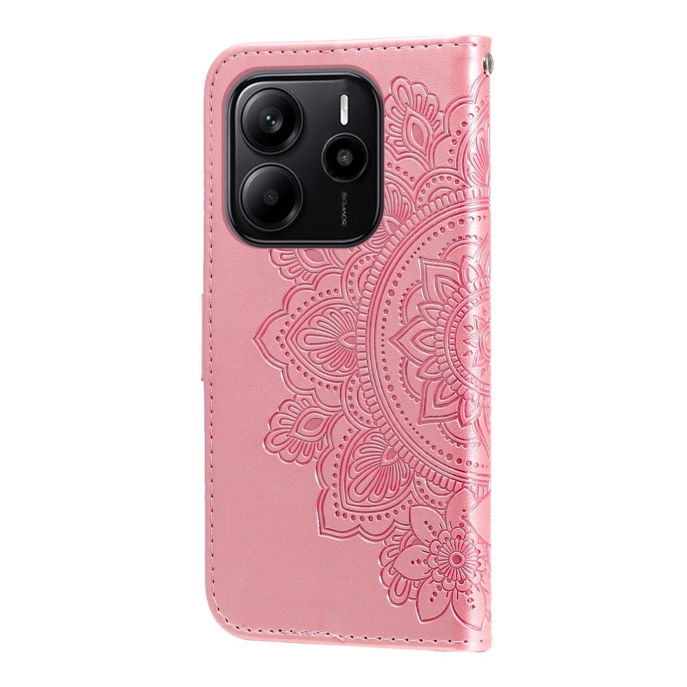 Floral knižkové púzdro na Xiaomi Redmi Note 14 - ružové