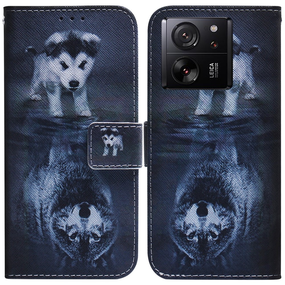 Printy knižkové púzdro na Xiaomi 13T/13T Pro - šteňa a odraz vlka