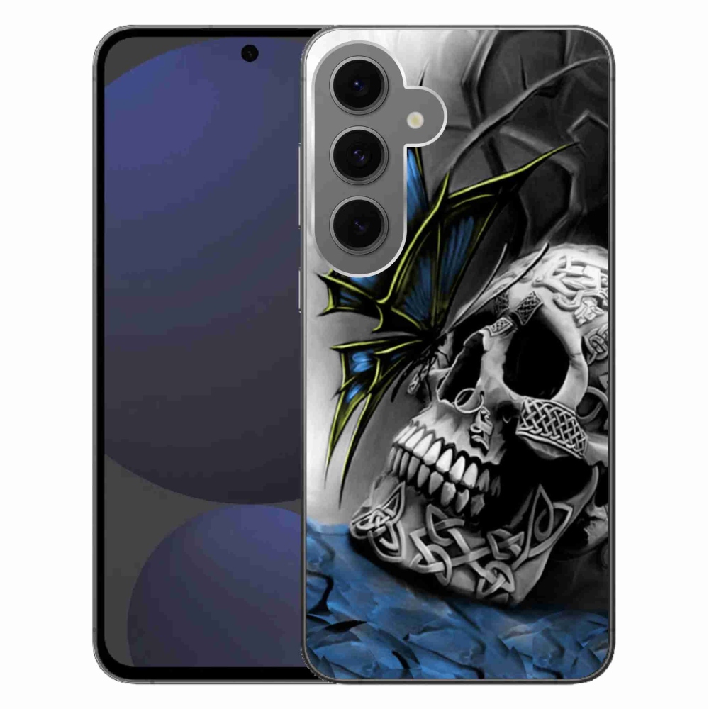 Gélový kryt mmCase na Samsung Galaxy S24 FE - motýľ a lebka