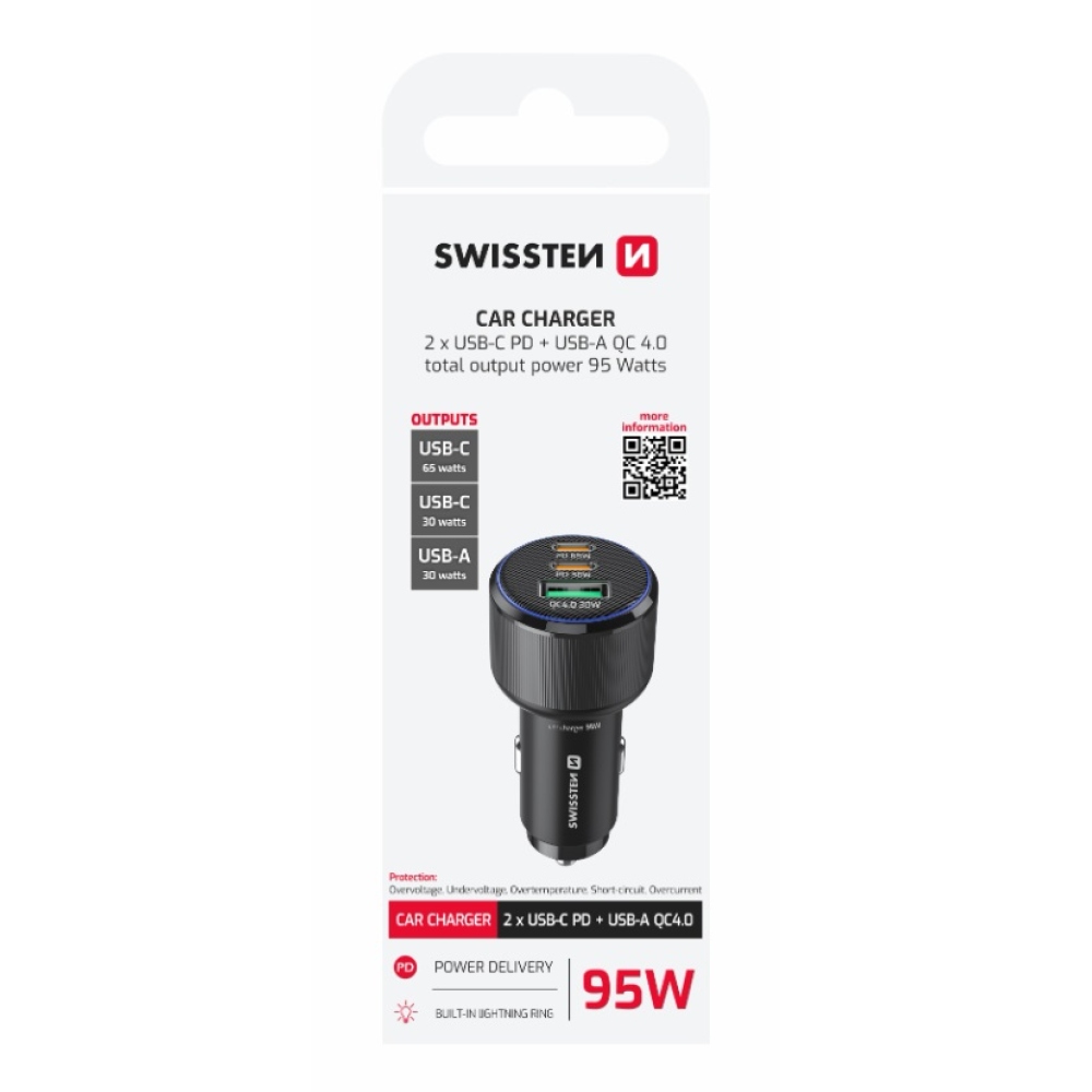 Swissten CL adaptér 2x USB-C PD + USB-A, 95W - čierny