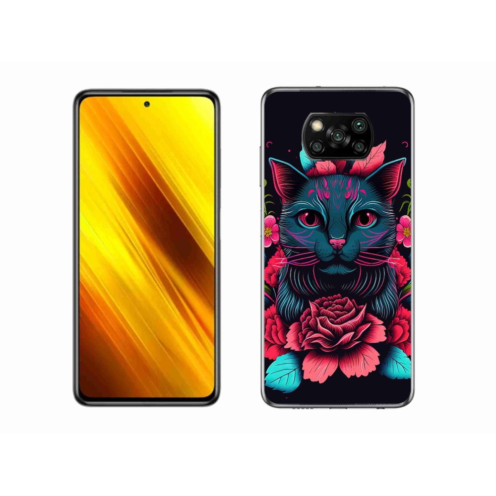 Gélový kryt mmCase na Xiaomi Poco X3 - kvety a mačka