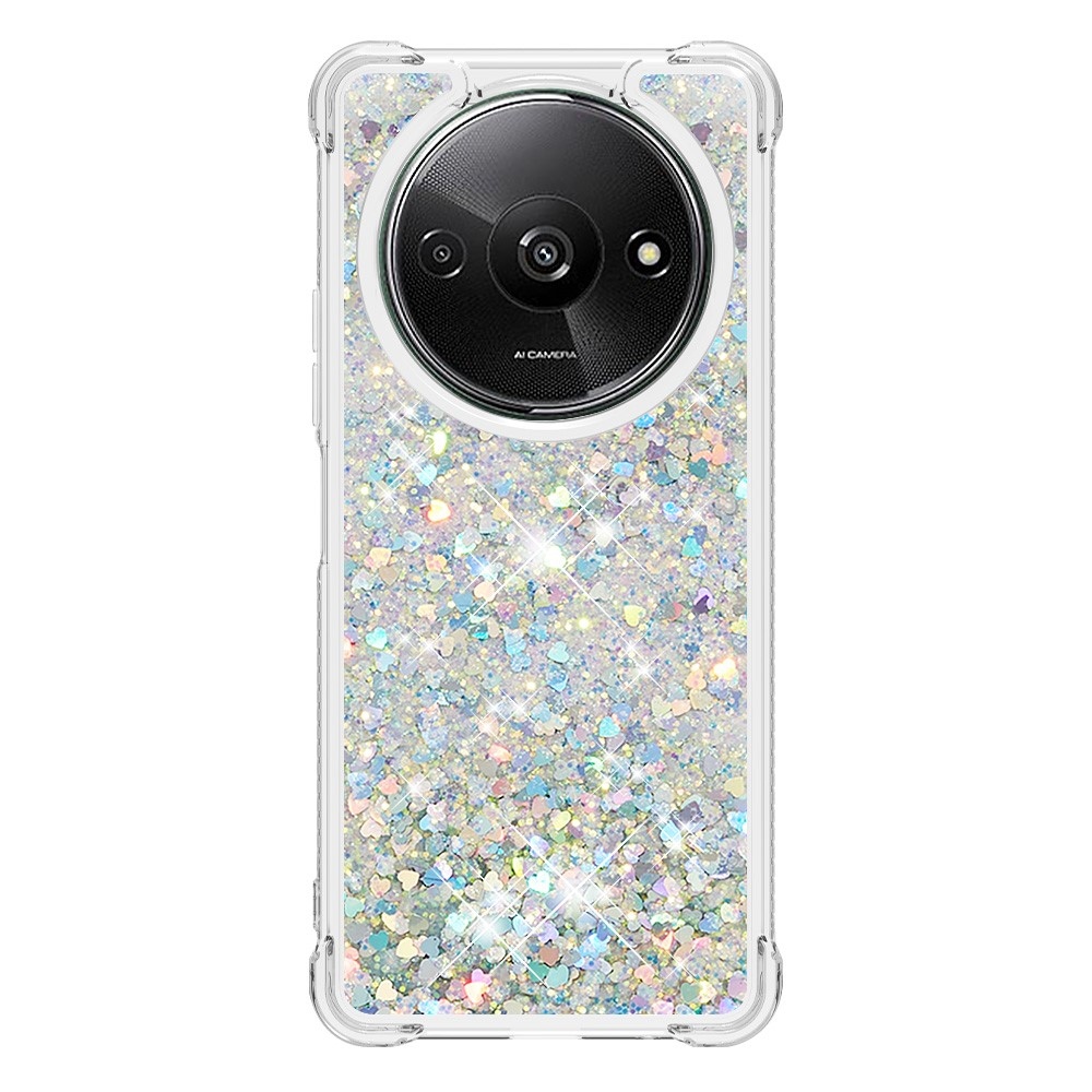 Glitter gélový presýpací obal na Xiaomi Redmi A3 - strieborný/srdiečka