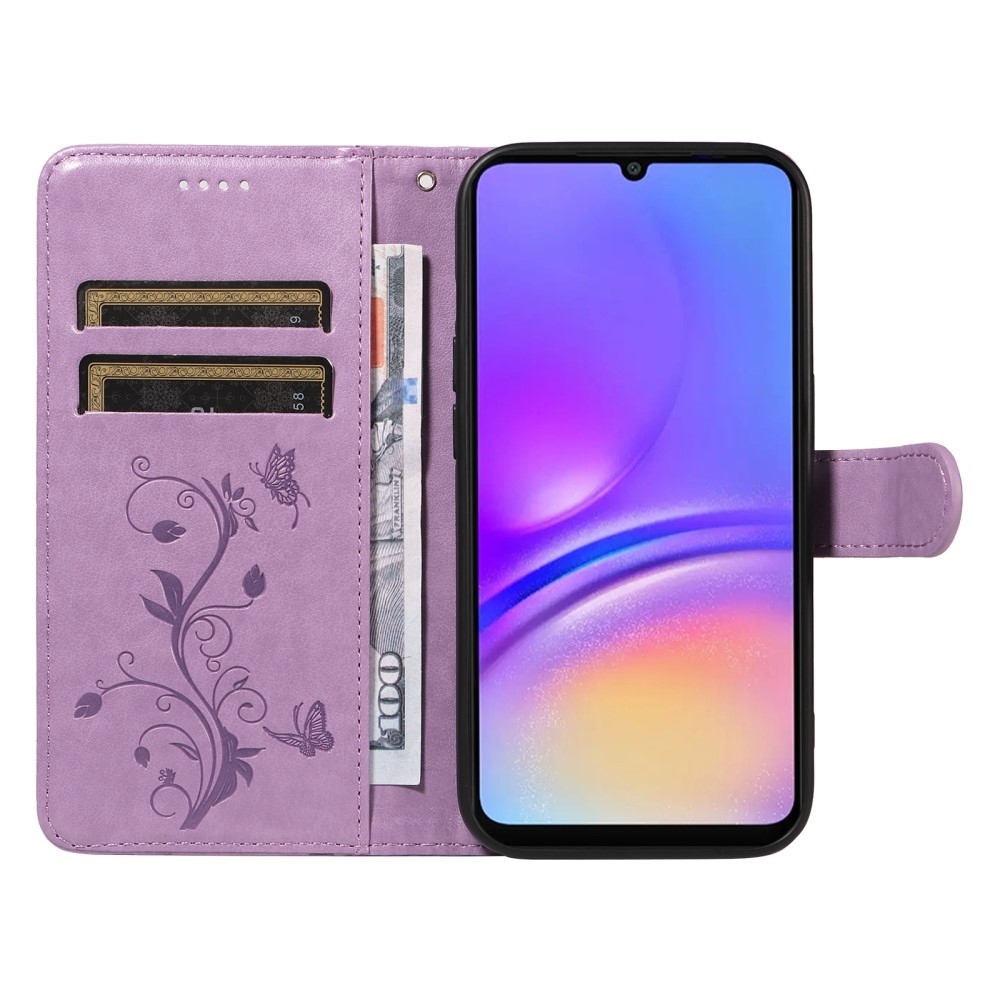 Flowery knižkové púzdro na Samsung Galaxy A06 4G - fialové