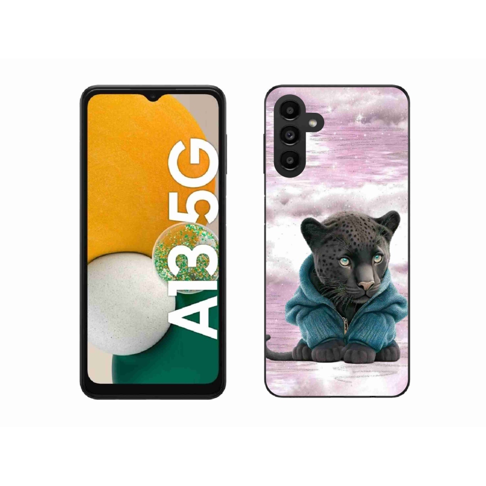 Gélový kryt mmCase na Samsung Galaxy A13 5G - čierny panter vo svetri