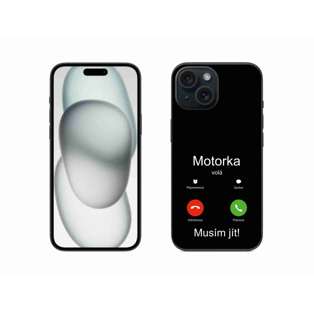 Gélový kryt mmCase na iPhone 15 - motorka volá čierne pozadie