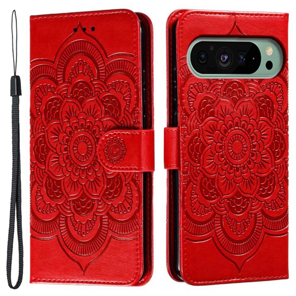Mandala knižkové puzdro na Google Pixel 10 Pro/Pixel 10/9 Pro/9 - červené