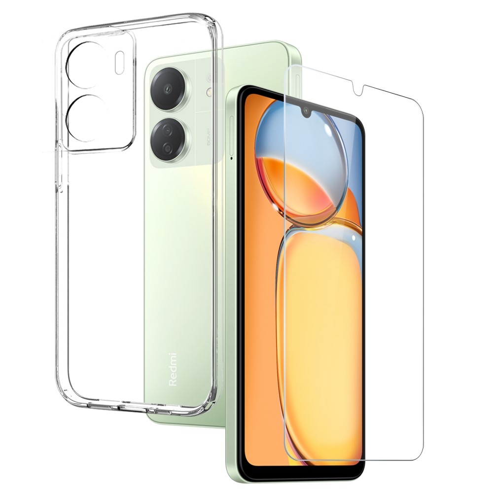 NORTHJO priehľadný gélový obal + tvrdené sklo na Xiaomi Redmi 13C/Poco C65 - priehľadný