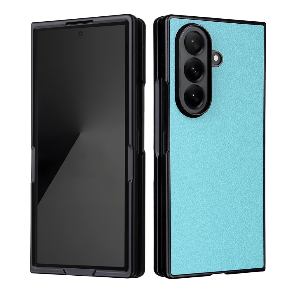 Leather plastový obal potiahnutý umelou kožou na Samsung Galaxy Z Fold7 5G - svetlomodrý