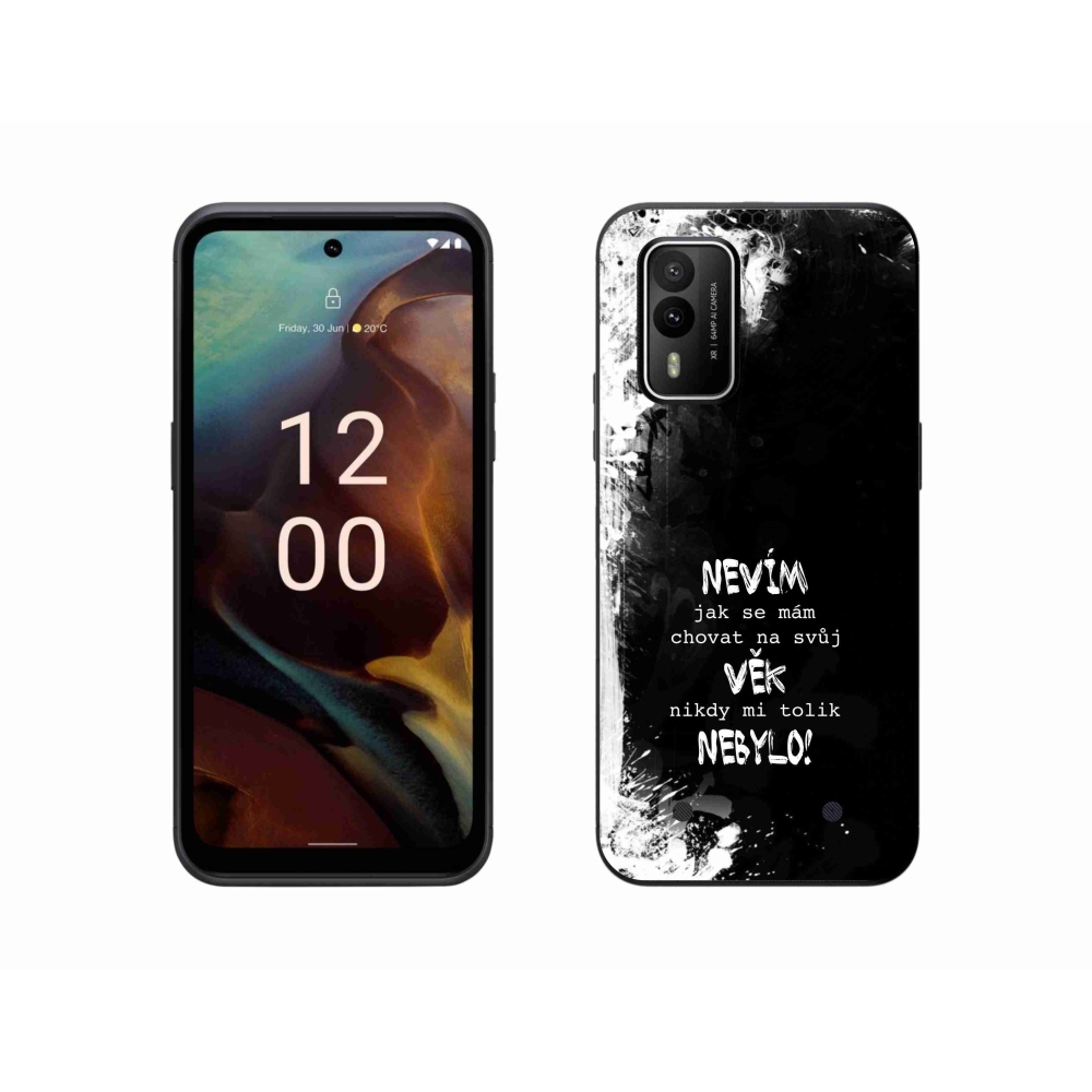 Gélový kryt mmCase na Nokia XR21 - vtipný text 14 čierne pozadie