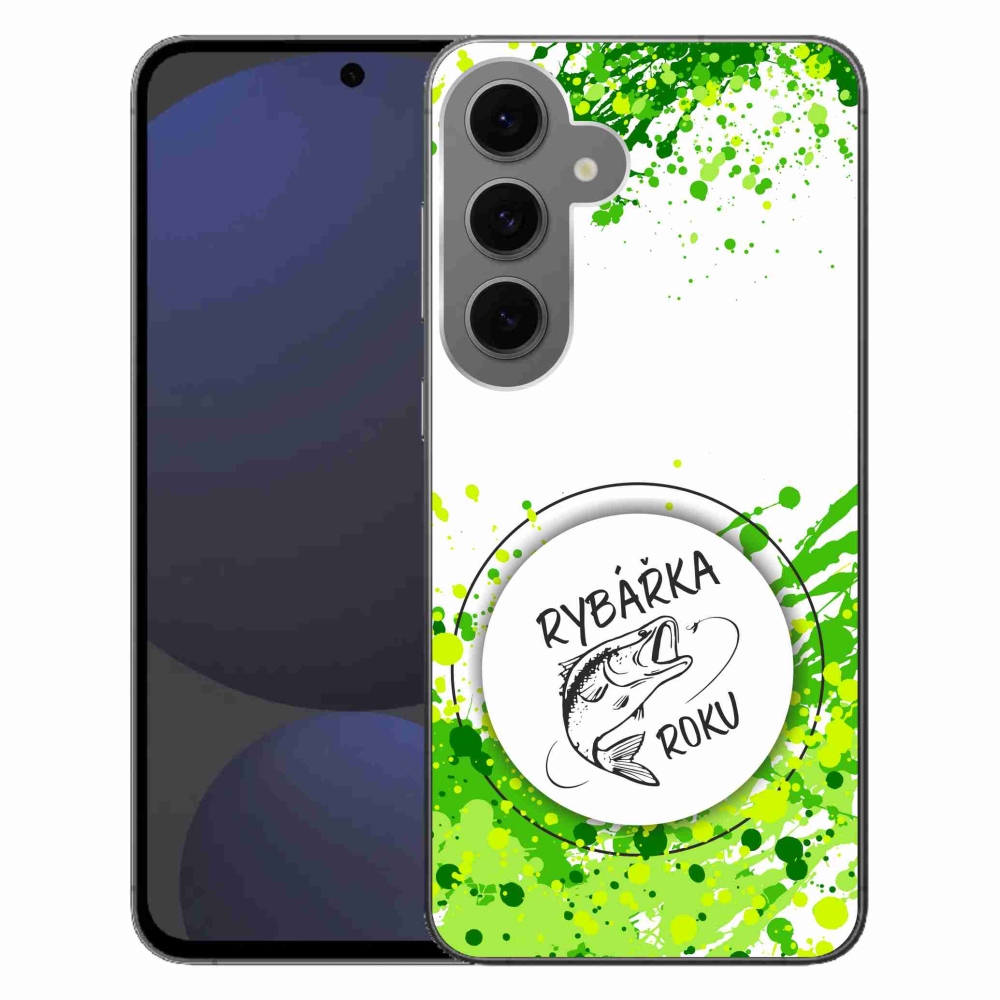 Gélový kryt mmCase na Samsung Galaxy S24 FE - rybárka roku biele pozadie