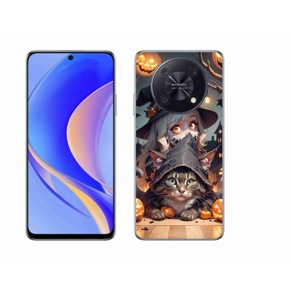 Gelový kryt mmCase na Huawei Nova Y90 - čarodějnice s kočkou