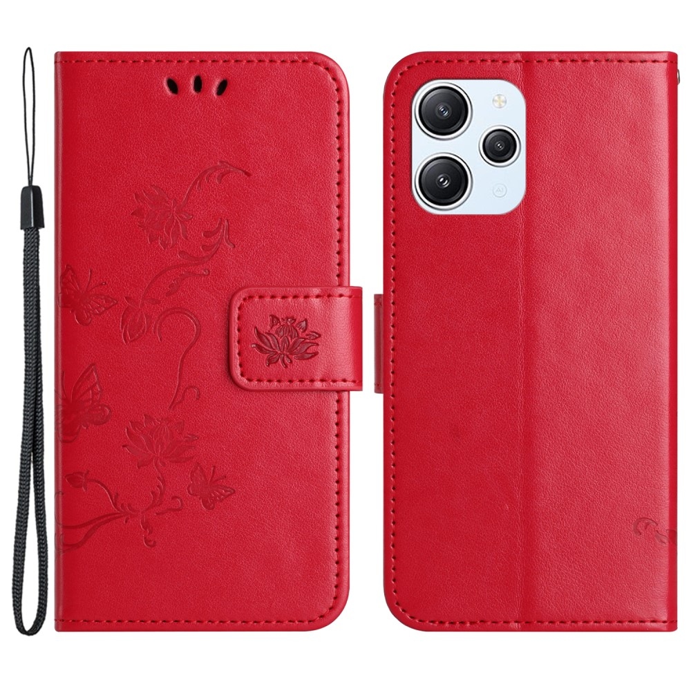 Flower knižkové puzdro na Xiaomi Redmi 12 4G/5G - červené