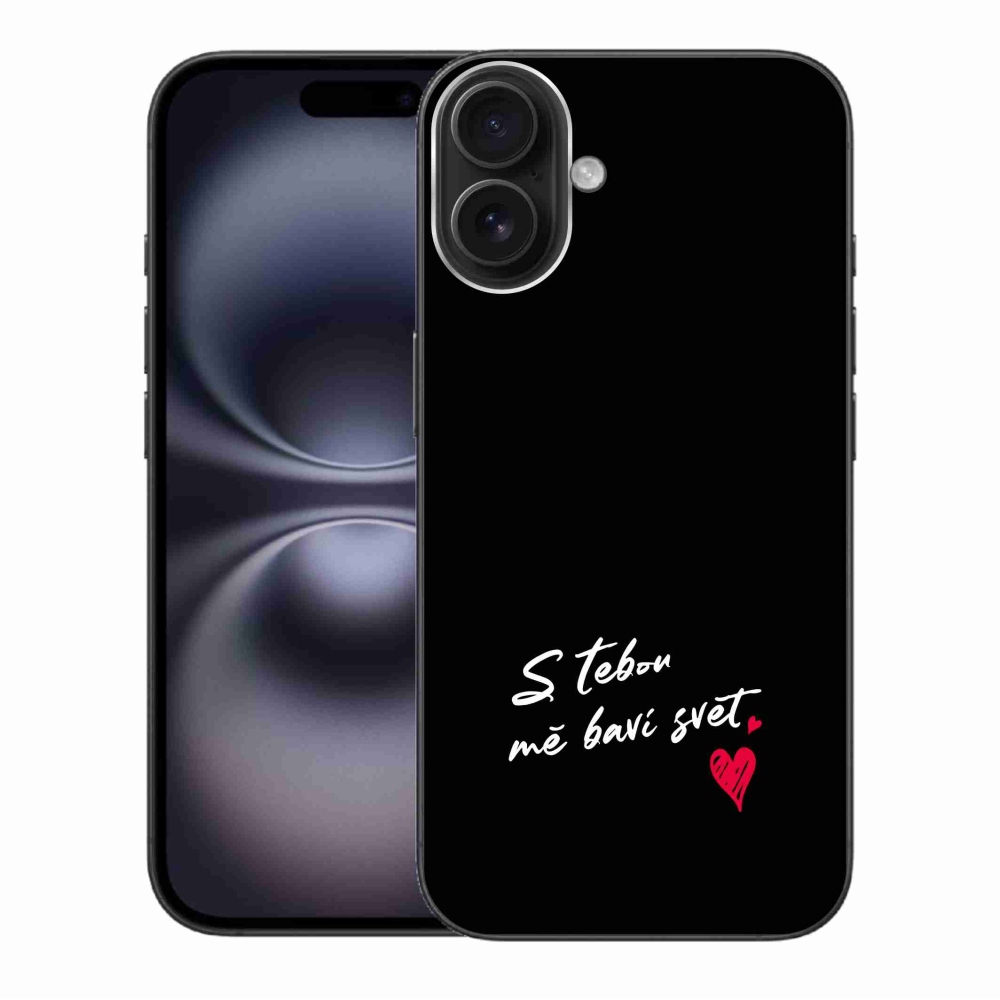 Gélový kryt mmCase na iPhone 16 Plus - zamilovaný text 1 čierne pozadie