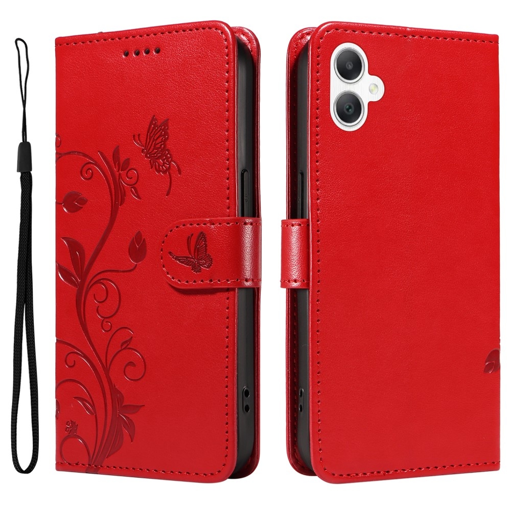 Flowery knižkové púzdro na Samsung Galaxy A06 4G - červené