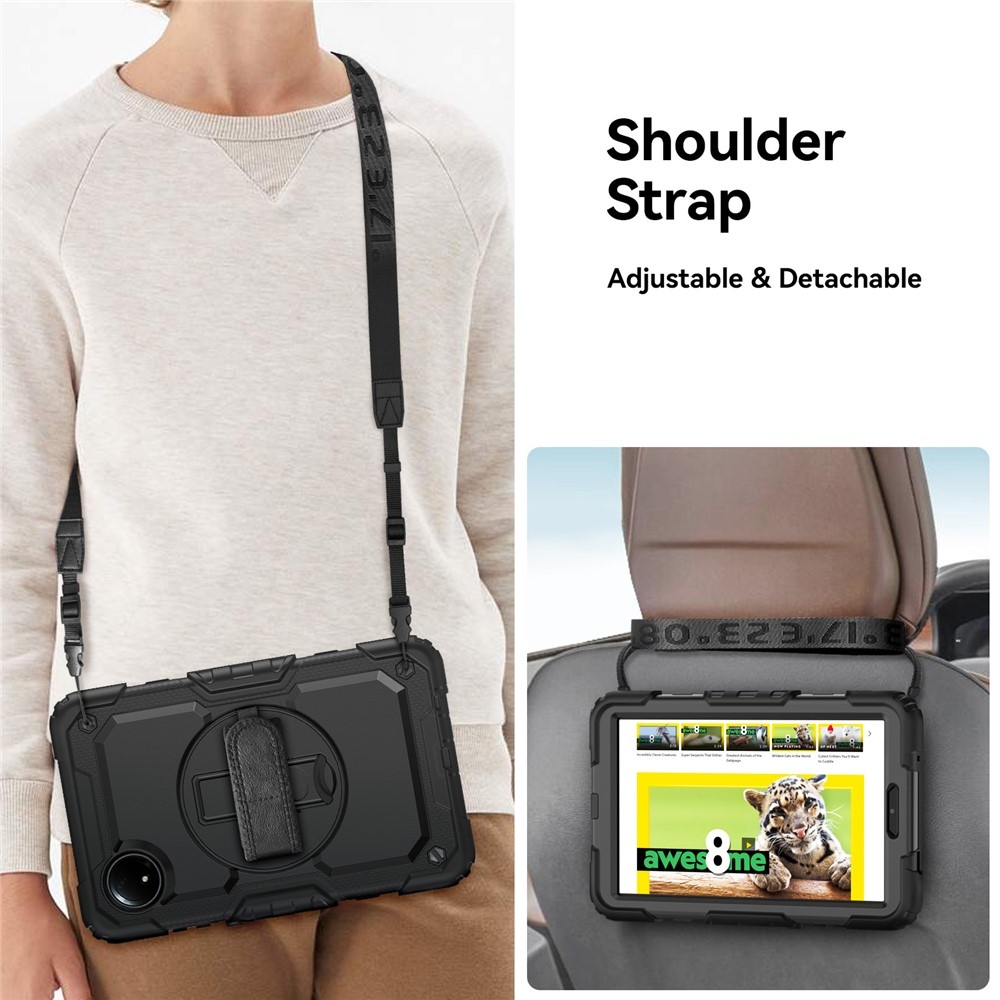 Strap odolný kryt s držiakom na ruku a ramenným popruhom na Xiaomi Redmi Pad SE 8.7 - čierny