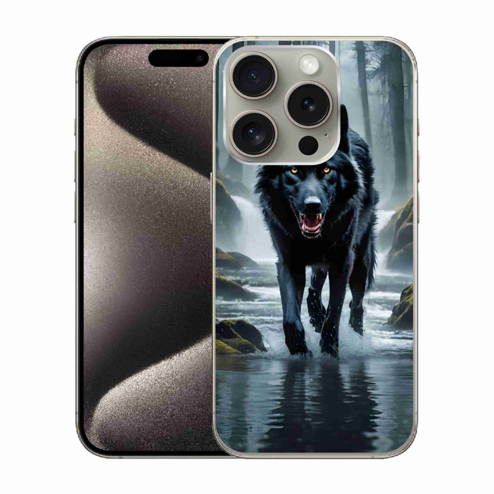 Gélový kryt mmCase na iPhone 15 Pro - čierny vlk