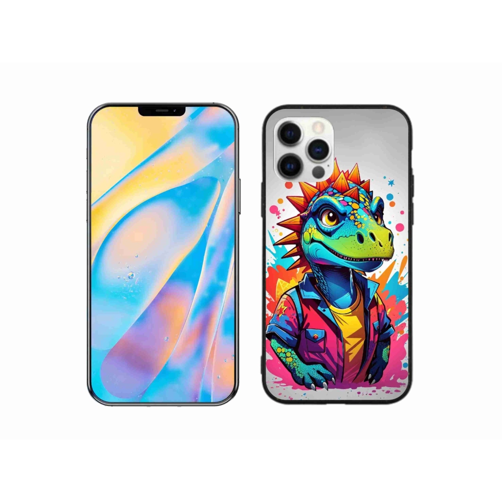 Gélový kryt mmCase na iPhone 12 - farebný dinosaurus