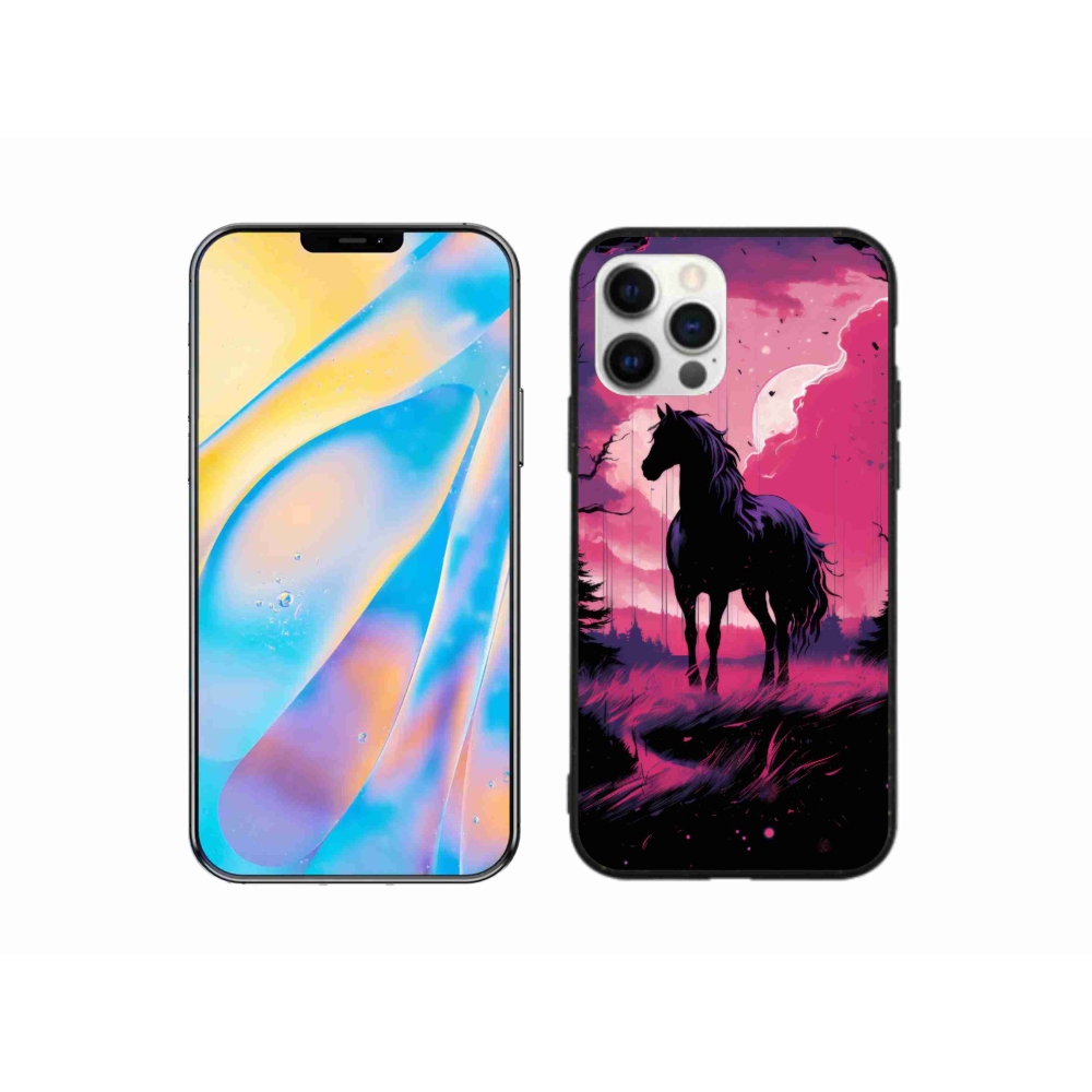 Gélový kryt mmCase na iPhone 12 Pro - čierny kreslený kôň 1