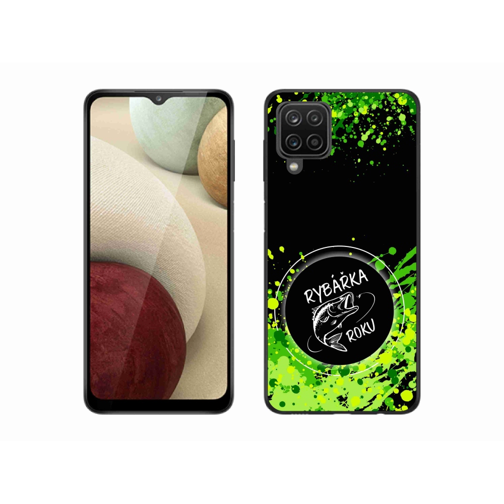 Gélový kryt mmCase na Samsung Galaxy A12 - rybárka roku čierne pozadie