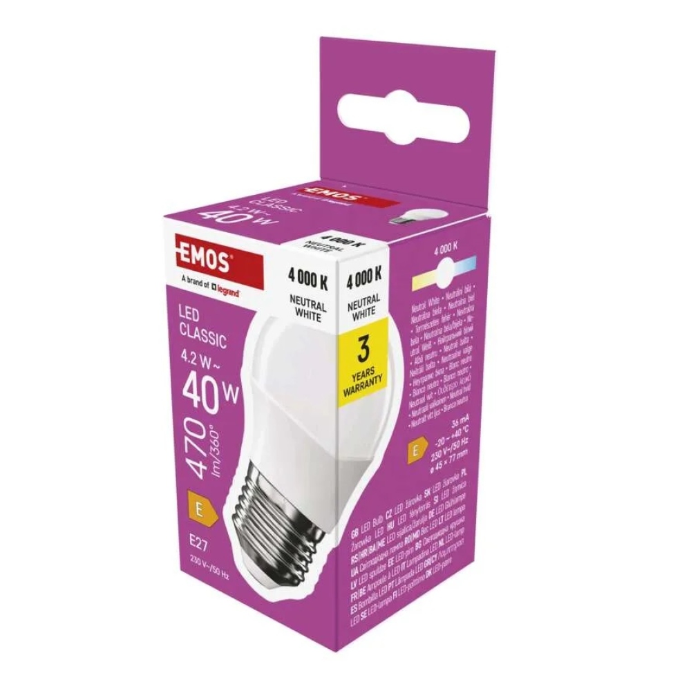 LED žiarovka Classic Mini Globe / E27 / 4,2 W (40 W) / 470 lm / neutrálna biela