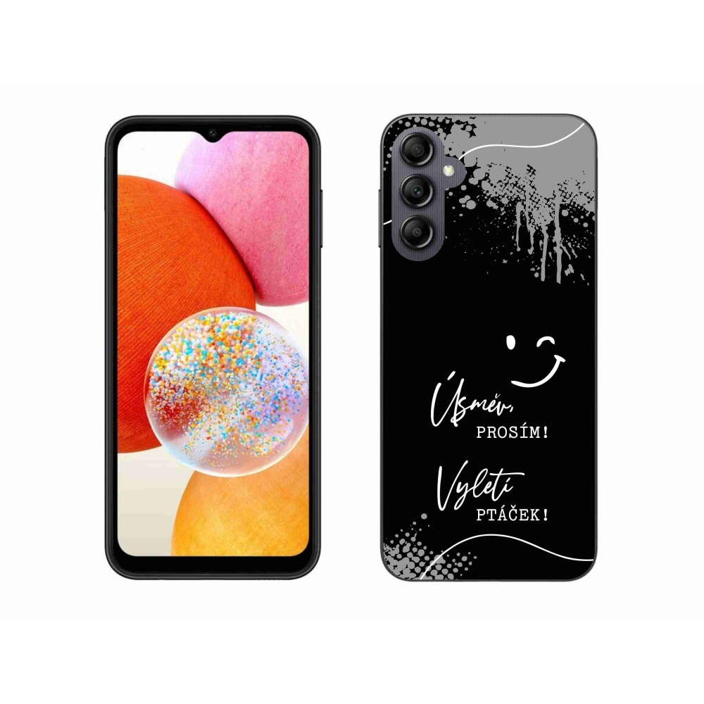 Gélový kryt mmCase na Samsung Galaxy A14 4G/5G - vtipný text 4 čierne pozadie